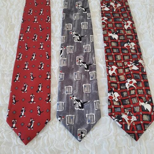Vintage Looney Tunes Silverster 3x stropdassen '96/'99/'00, Kleding | Heren, Stropdassen, Zo goed als nieuw, Met patroon, Overige kleuren