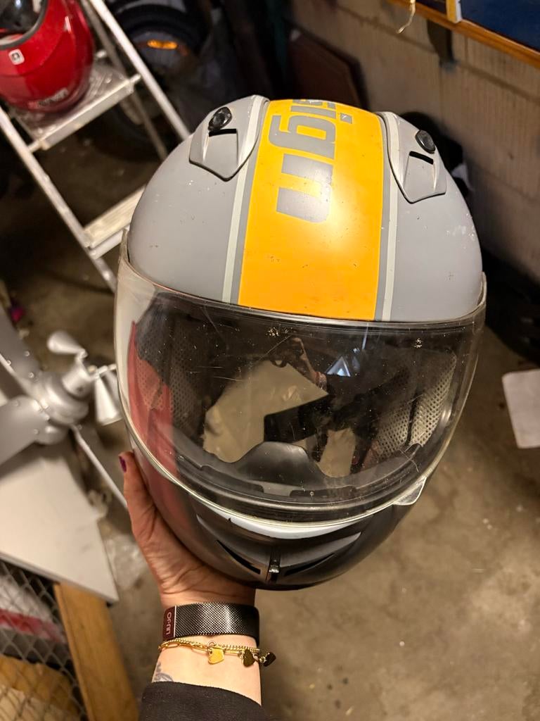 Roadsign Scooter/Motorhelm - Grijs/Geel - Maat S, Overige merken, S, Dames, Tweedehands