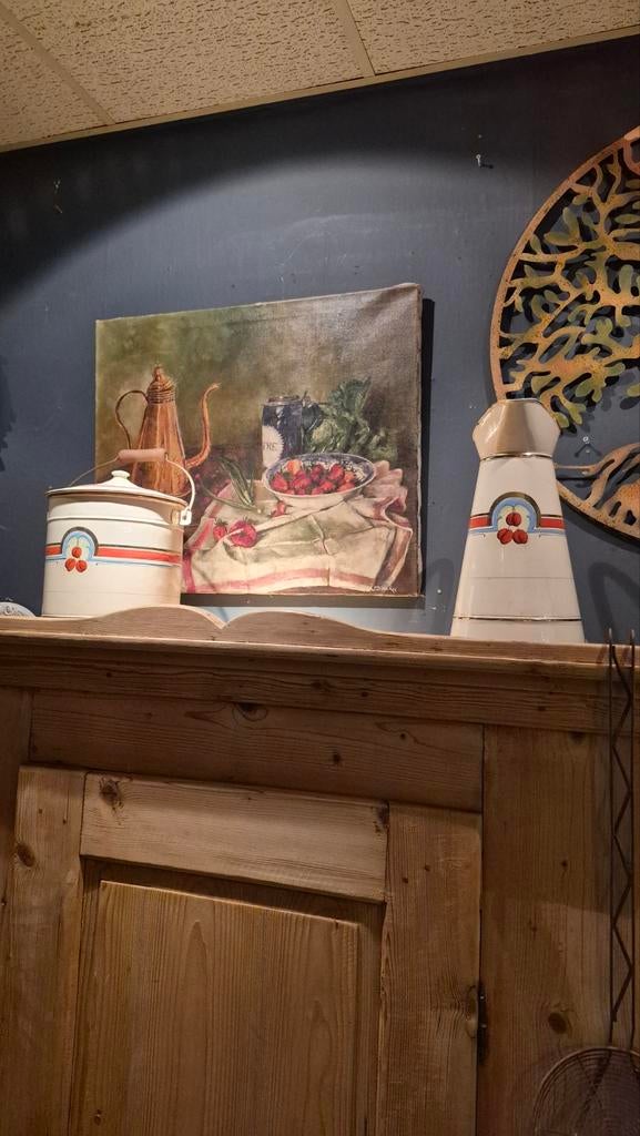 Prachtig emaille set waterkan en emmer met deksel, Antiek en Kunst, Antiek | Emaille, Ophalen of Verzenden