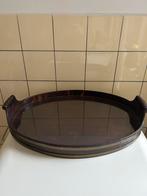 Antiek houten dienblad met glasplaat en koperen rand, Ophalen of Verzenden, Zo goed als nieuw, Ovaal, Hout