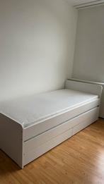 Ikea Bedframe met onderbed en opberger - 90x200, Ophalen, 90 cm, Eenpersoons, Wit