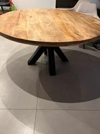 Mango houten ronde tafel met ijzeren onderstel, Huis en Inrichting, Tafels | Eettafels, Ophalen, Gebruikt, Rond, Metaal