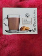 Setje van 2 glazen kopjes met onderzetter voor koekjes, Glas of Glazen, Nieuw, Ophalen of Verzenden, Glas