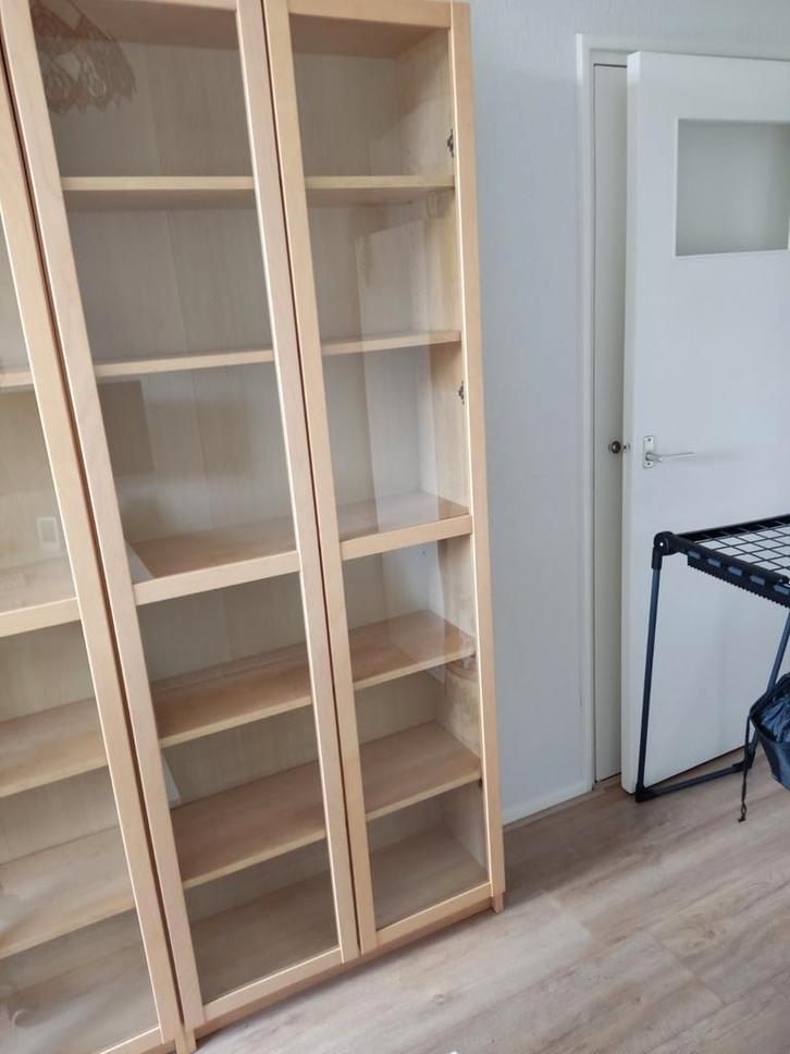 Billy Ikea kasten met vitrinedeuren (3x), Huis en Inrichting, Kasten | Boekenkasten, Gebruikt, 50 tot 100 cm, 200 cm of meer, 25 tot 50 cm