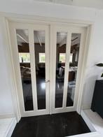 Dubbele houten binnendeur met facetglas, Doe-het-zelf en Verbouw, Deuren en Horren, Ophalen, Gebruikt, 80 tot 100 cm, 215 cm of meer