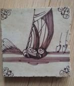 Antieke tegel, scheepje, sepia 18e eeuw, Ophalen of Verzenden