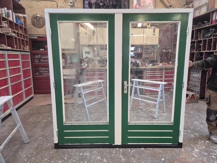 Tuindeurset-196x202cm, Doe-het-zelf en Verbouw, Deuren en Horren, Gebruikt, Buitendeur, 200 tot 215 cm, 80 tot 100 cm, Glas, Hout
