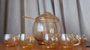 Antieke jaren ’30 bowl set – 13-delig, oranje/goud/bruin  beschikbaar voor biedingen