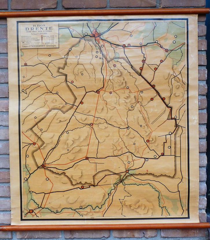Oude schoolkaart van Drenthe uit 1932 !!, Antiek en Kunst, Antiek | Schoolplaten, Aardrijkskunde, Ophalen of Verzenden