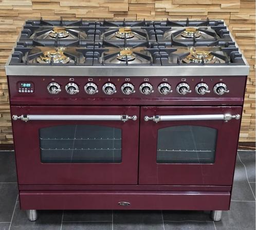 Luxe Fornuis Boretti 100 cm bordeaux rood + rvs GASOVEN, Witgoed en Apparatuur, Fornuizen, Zo goed als nieuw, Vrijstaand, Gas