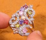 Mooie zilver gerodineerde ring gekleurde Swarovski elementen, Met kristal, Overige materialen, Verzenden, Nieuw
