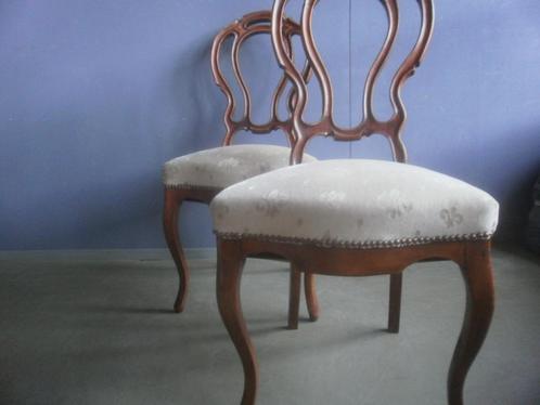 2x Stoel: hout, beige-velours lelie in stof v zitting, eetta, Huis en Inrichting, Stoelen, Gebruikt, Twee, Hout, Stof, Overige kleuren