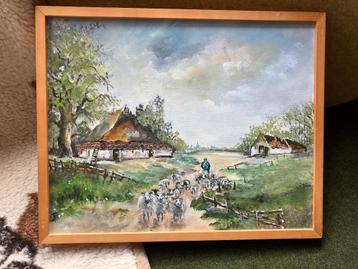 Schilderij Norg Drenthe, schaapskudde, schaapsherder beschikbaar voor biedingen