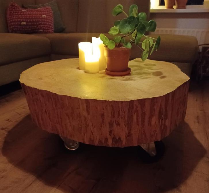 Boomstam salontafel, Huis en Inrichting, Tafels | Salontafels, Minder dan 50 cm, 50 tot 100 cm, 50 tot 100 cm, Rond, Ophalen