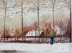 Vintage schilderijtje - Winterlandschap -Nel Treur 1985., Antiek en Kunst, Kunst | Schilderijen | Klassiek, Ophalen of Verzenden