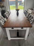 Eettafel landelijk teakhout 220x100cm te koop, Ophalen, Gebruikt, 100 tot 150 cm, Vijf personen of meer