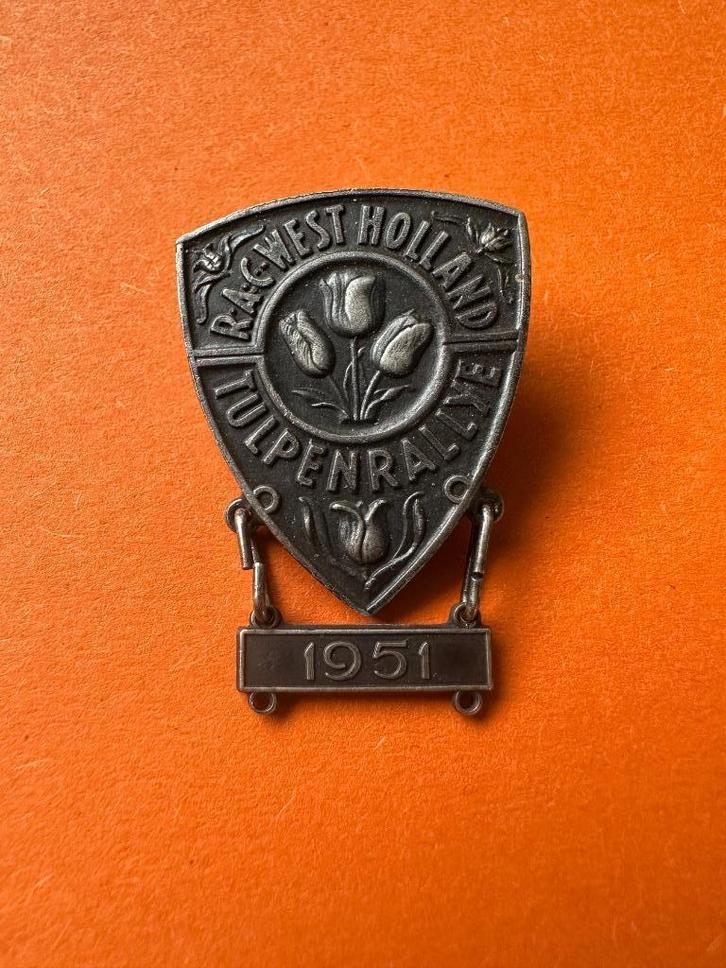 Tulpenrallye RAC West Holland badge. 1951. Kon. Begeer., Verzamelen, Merken en Reclamevoorwerpen, Gebruikt, Gebruiksvoorwerp, Ophalen of Verzenden