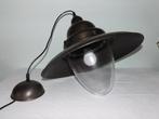 Vintage scheepslamp brons kleurig geborsteld metaal met glaz, Ophalen of Verzenden, Gebruikt, Glas, Minder dan 50 cm