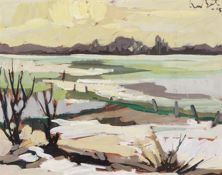 Kees Bol (1916-2009), Winters Panorama met Rivier, Antiek en Kunst, Kunst | Schilderijen | Klassiek, Ophalen of Verzenden