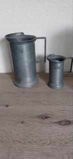 2 tinnen (Peltrato) maatbekers : 1 liter en 1/4 liter, Antiek en Kunst, Ophalen of Verzenden