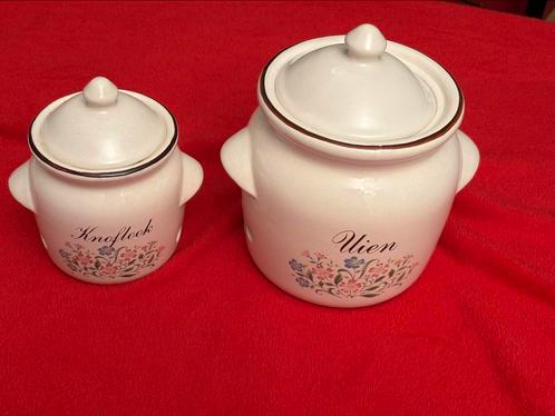 Vintage set knoflook/uien keramiek potten/pot, Huis en Inrichting, Keuken | Potten en Pannen, Zo goed als nieuw, Pot, Bus of Blik