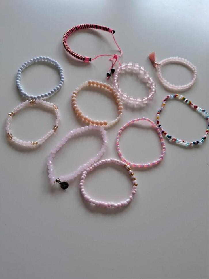 Set van 10 Armbanden, Sieraden, Tassen en Uiterlijk, Armbanden, Zo goed als nieuw, Overige materialen, Roze, Met bedels of kralen