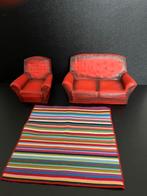 Barbie woonkamer: sofa, fauteuil, vloerkleed- rood, Ophalen, Gebruikt, Barbie