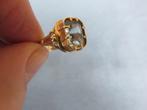 Antieke ring met aquamarijn steen in 14 karaat goud, Gebruikt, Ophalen of Verzenden, 17 tot 18, Dame of Heer