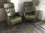 2 x relaxfauteuils olijfgroen leder, Ophalen, Gebruikt, Landelijk, 75 tot 100 cm
