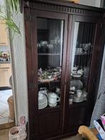 Vintage donker eik vitrine kast, Huis en Inrichting, Kasten | Vitrinekasten, Ophalen, Vintage. Dark oakwood, 50 tot 100 cm, 150 tot 200 cm