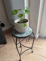 Landelijk bijzet/ bloemen tafeltje!, Huis en Inrichting, Tafels | Bijzettafels, Minder dan 55 cm, Rond, Zo goed als nieuw, Ophalen