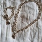 Zilveren Ketting & Armband Set met Hartbedel, Met hanger, Ophalen of Verzenden, Zo goed als nieuw, Zilver