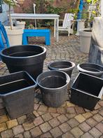 6 Zwarte Kunststof Buitenpotten, Ophalen, Rond, Kunststof