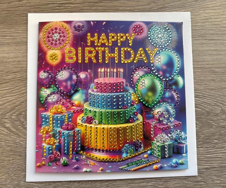 Verjaardagskaart met envelop | diamond painting, Hobby en Vrije tijd, Kaarten | Zelfgemaakt, Nieuw, Overige thema's, Ophalen of Verzenden