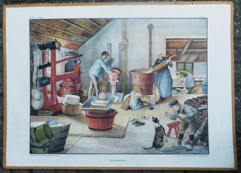 Oude schoolplaat van Jetses m kaasmaken, Antiek en Kunst, Antiek | Schoolplaten, Stad- en Dorpsgezichten, Ophalen of Verzenden
