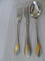 Bestek set: Vork, mes en lepel. Zilver, + gouden versiering., Huis en Inrichting, Keuken | Bestek, Ophalen of Verzenden, Zo goed als nieuw