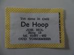 Cafe   DE HOOP    Ring   13    OUD VOSSEMEER, Verzenden, Zo goed als nieuw, Luciferdoosjes of -merken