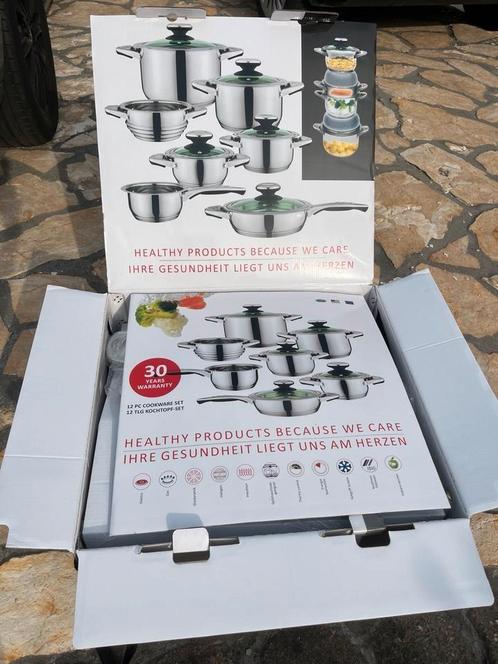 12-delige luxe pannenset RVS, Huis en Inrichting, Keuken | Potten en Pannen, Nieuw, Pannenset, Rvs, Ophalen