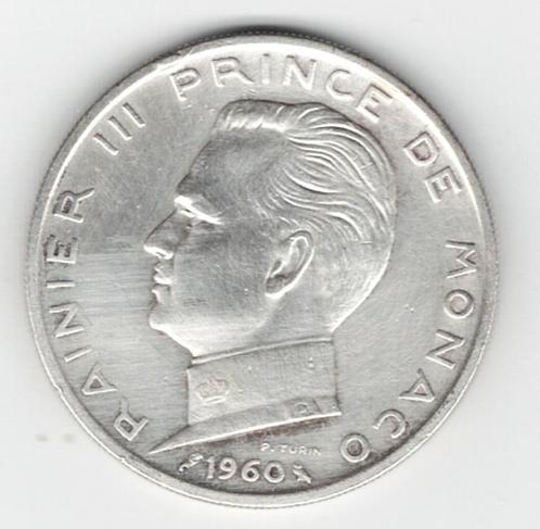 25-1771 Monaco 5 franc 1960, Postzegels en Munten, Munten | Europa | Niet-Euromunten, Losse munt, Overige landen, Zilver, Verzenden