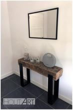 Sidetable / bijzettafel oud eiken biels stalen upoot, Info@hout-art.nl, Ophalen of Verzenden, Hoeves 3 in Schijndel, Industrieel