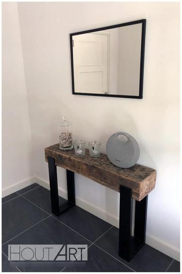 Sidetable / bijzettafel oud eiken biels stalen upoot beschikbaar voor biedingen