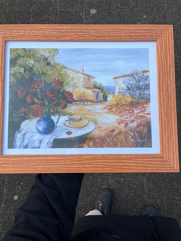 Schilderij met lijst - Bloemen en landschap beschikbaar voor biedingen