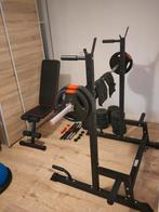 Gewichten set met rek en bench, Sport en Fitness, Ophalen of Verzenden, Zo goed als nieuw, Krachtstation