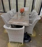 Tuintafel met natuursteenblad (zonder stoelen), Tuin en Terras, Ophalen, Gebruikt, 8 zitplaatsen, Tuinset