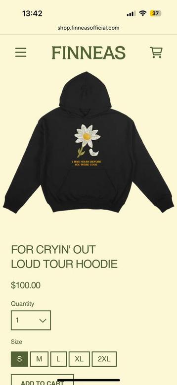 Finneas Cryin’ out loud tour hoodie mt L beschikbaar voor biedingen