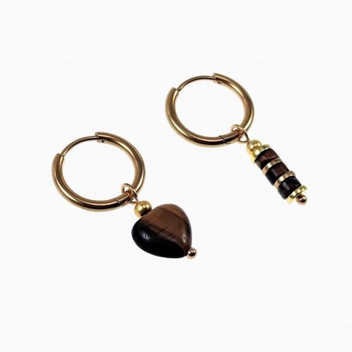 16mm Oorringen Tijgeroogsteen Verguld Stalen Dames Oorbellen, Sieraden, Tassen en Uiterlijk, Oorbellen, Nieuw, Hangers, Overige materialen