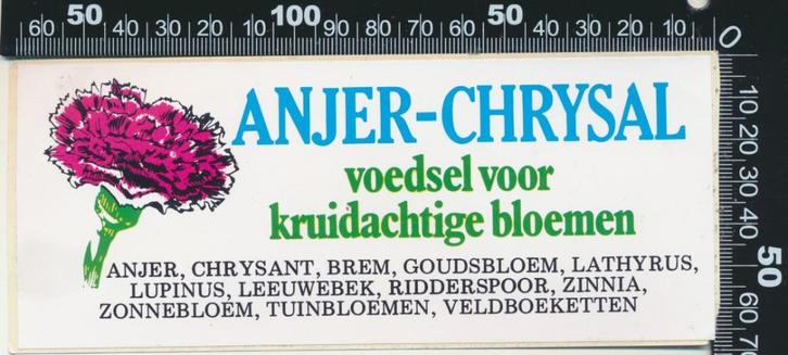 Sticker: Anjer Chrysal - Voedsel voor kruidachtige bloemen, Verzamelen, Stickers, Zo goed als nieuw, Bedrijf of Vereniging, Ophalen of Verzenden