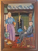 Geborduurd schilderij landelijk, Antiek en Kunst, Kunst | Schilderijen | Klassiek, Ophalen of Verzenden