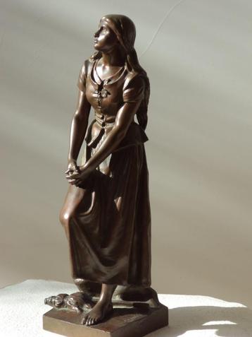XIXE. Eugène LAURENT France, bronzen Jeanne d'Arc & spinrok beschikbaar voor biedingen