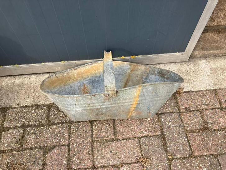Zinken teil met handvat - Vintage Decoratie Brocante Tuin, Antiek en Kunst, Curiosa en Brocante, Ophalen